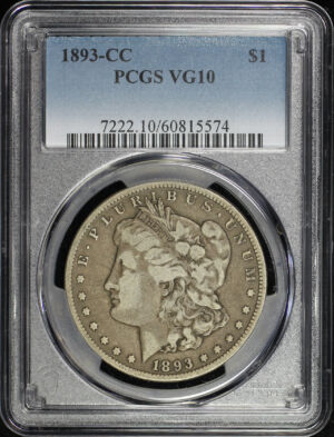 Obverse of this 1893-CC Morgan Dollar PCGS VG-10