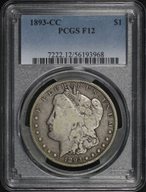 Obverse of this 1893-CC Morgan Dollar PCGS F-12