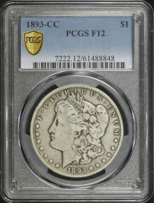 Obverse of this 1893-CC Morgan Dollar PCGS F-12