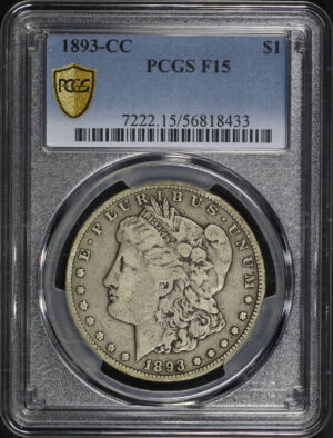 Obverse of this 1893-CC Morgan Dollar PCGS F-15