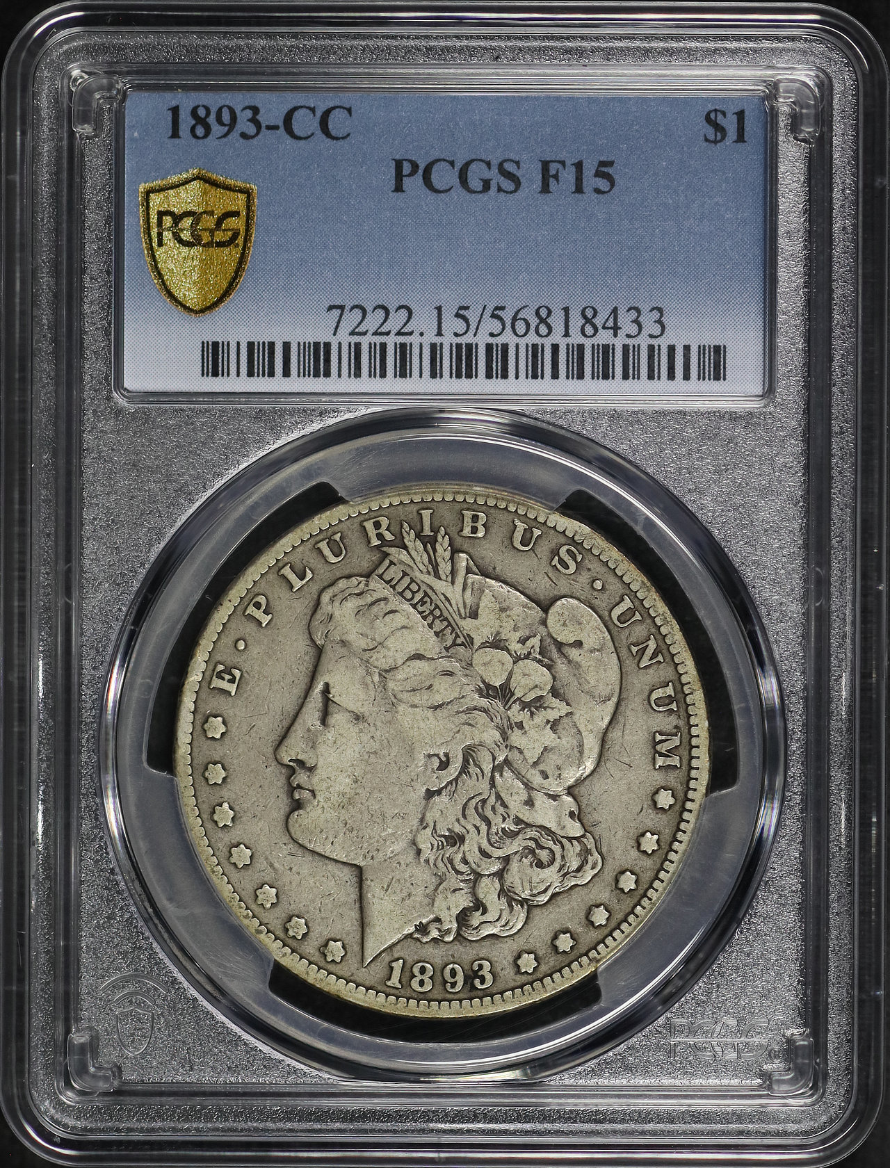 Obverse of this 1893-CC Morgan Dollar PCGS F-15