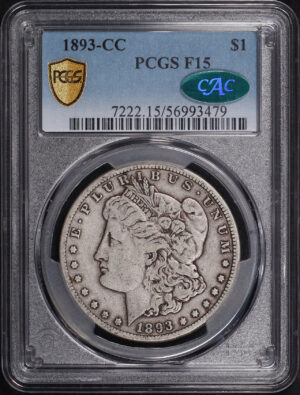 Obverse of this 1893-CC Morgan Dollar PCGS F-15 CAC