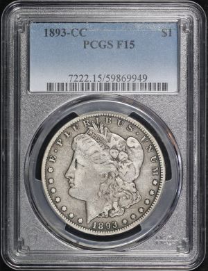 Obverse of this 1893-CC Morgan Dollar PCGS F-15