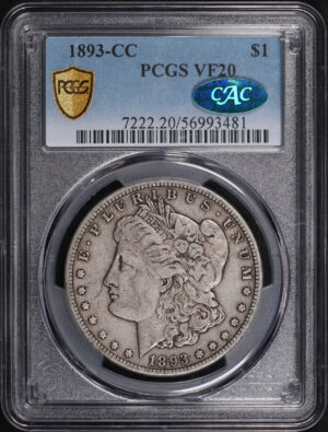 Obverse of this 1893-CC Morgan Dollar PCGS VF-20 CAC