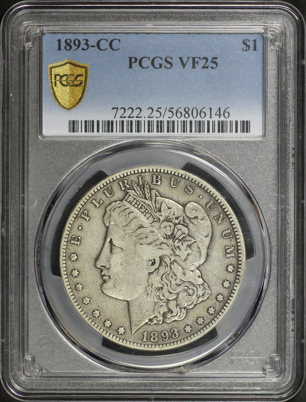 Obverse of this 1893-CC Morgan Dollar PCGS VF-25