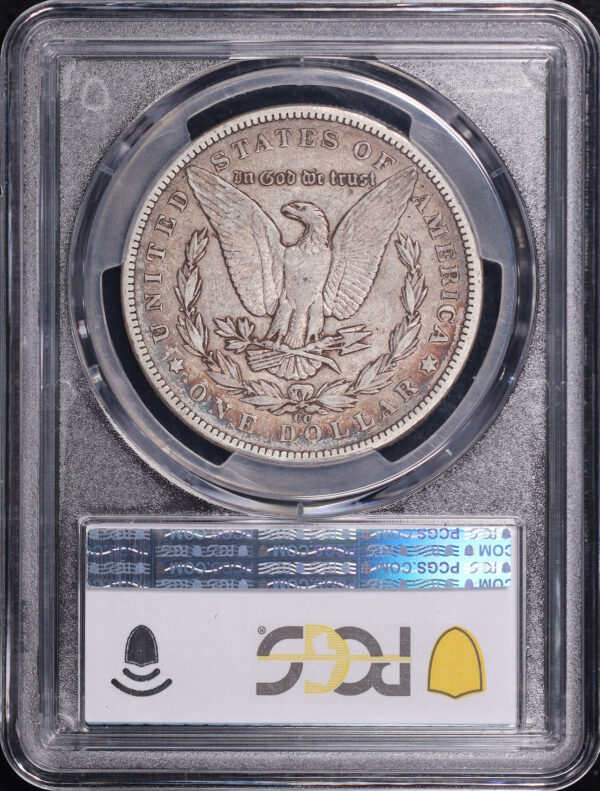 Reverse of this 1893-CC Morgan Dollar PCGS VF-30 – Vibrant Blue & Sunset Hue Obverse Circular Toning