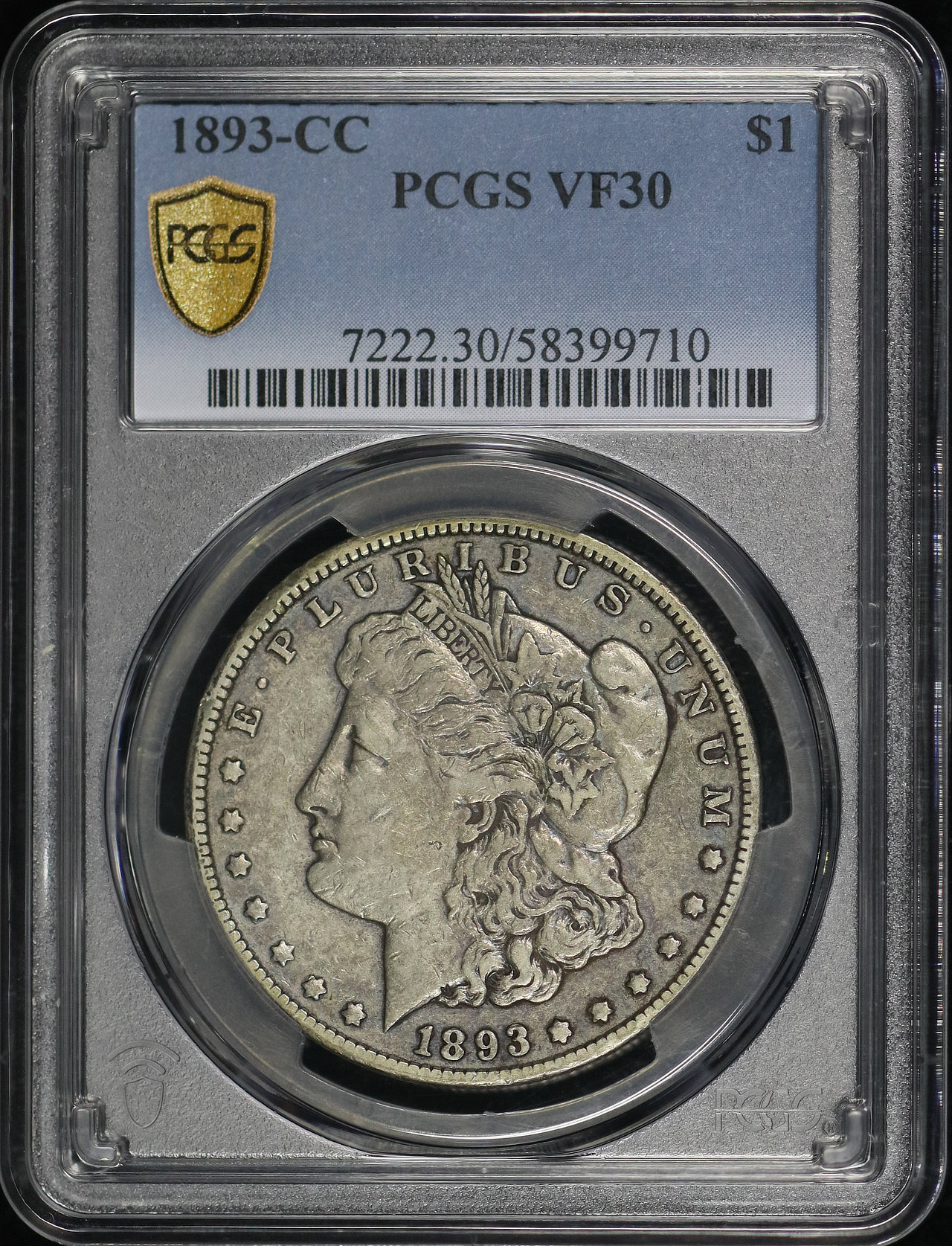 Obverse of this 1893-CC Morgan Dollar PCGS VF-30