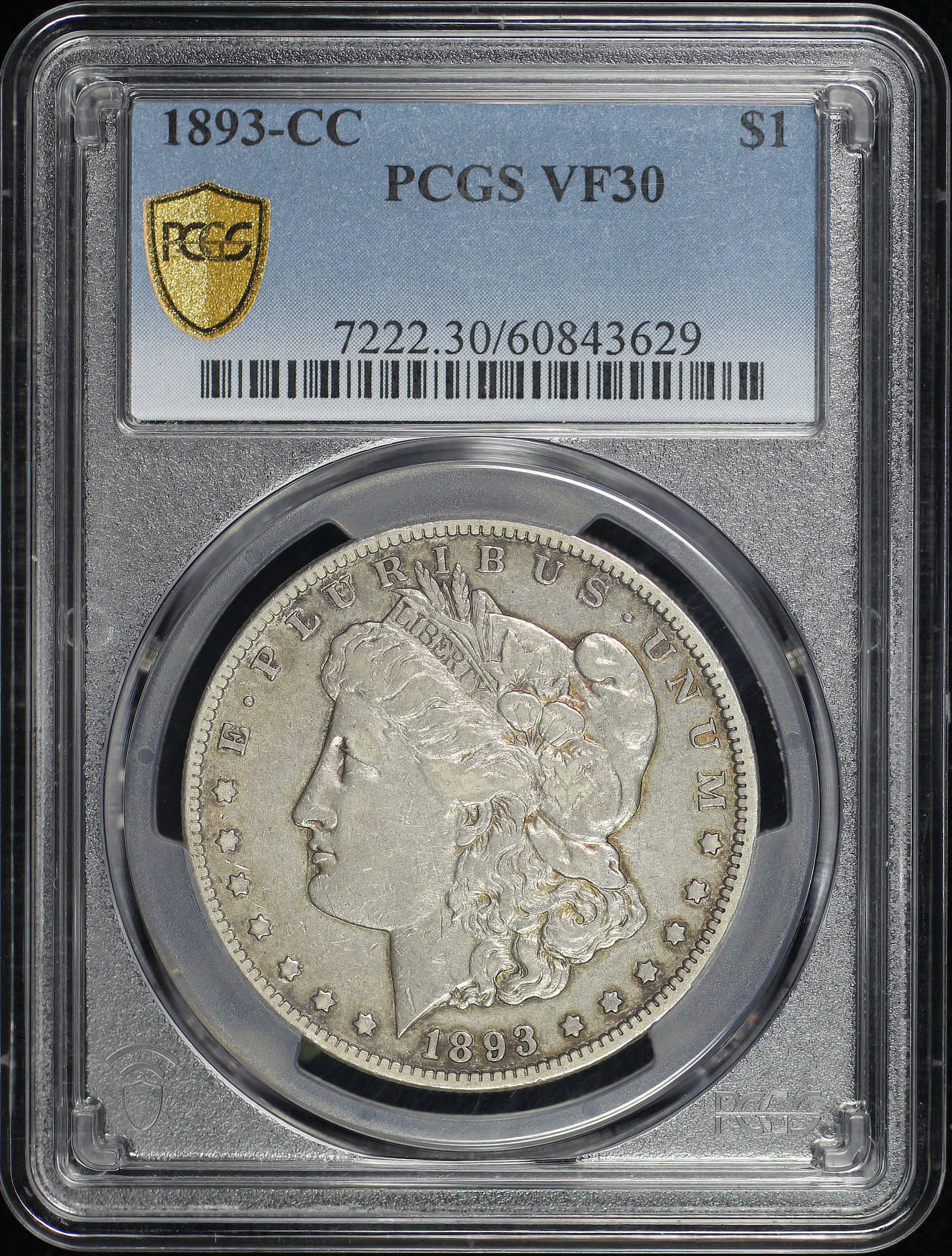Obverse of this 1893-CC Morgan Dollar PCGS VF-30