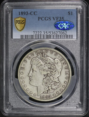 Obverse of this 1893-CC Morgan Dollar PCGS VF-35 CAC