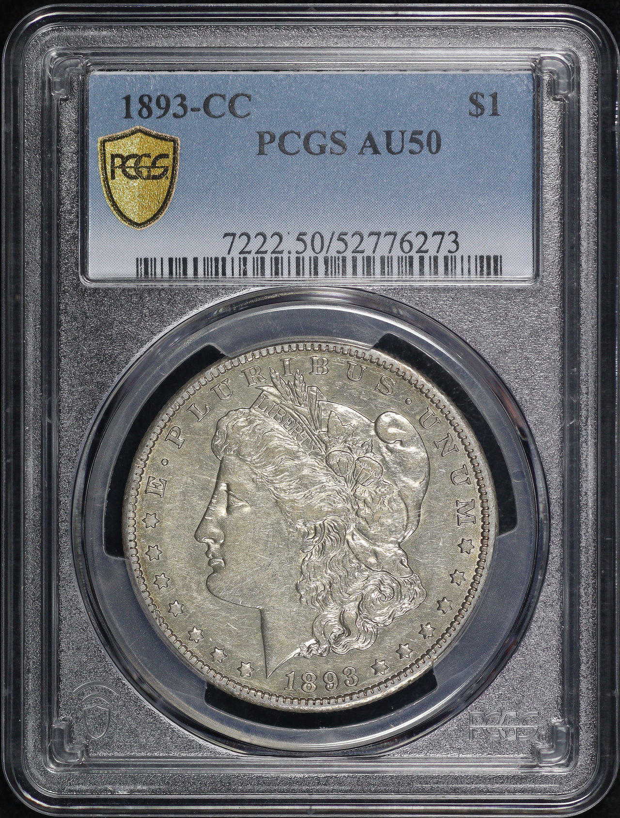Obverse of this 1893-CC Morgan Dollar PCGS AU-50