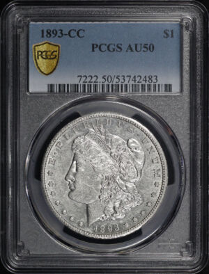 Obverse of this 1893-CC Morgan Dollar PCGS AU-50