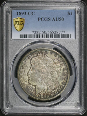 Obverse of this 1893-CC Morgan Dollar PCGS AU-50