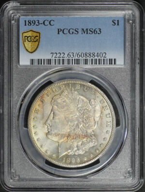 Obverse of this 1893-CC Morgan Dollar PCGS MS-63