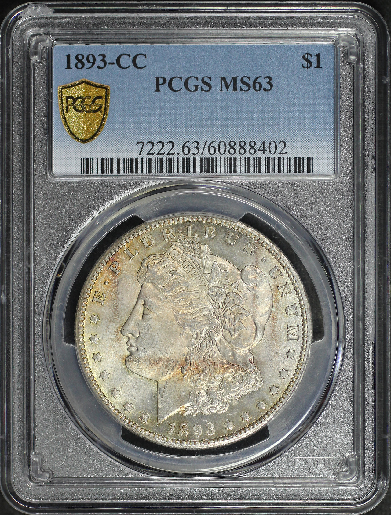 Obverse of this 1893-CC Morgan Dollar PCGS MS-63