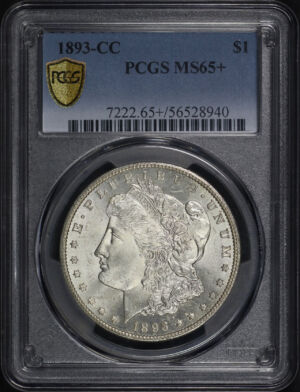 Obverse of this 1893-CC Morgan Dollar PCGS MS-65+ (pop 3/1)