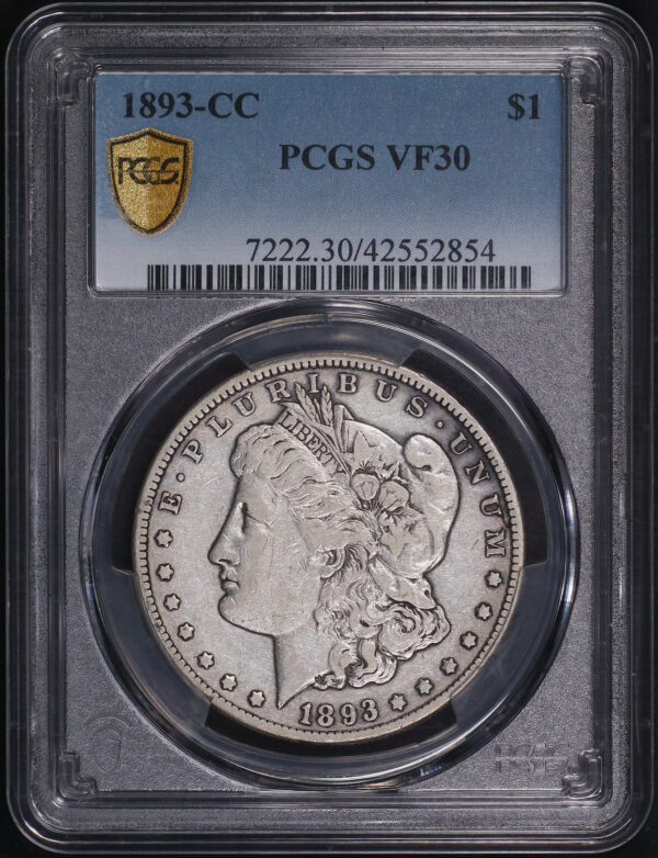 Obverse of this 1893-CC Morgan Dollar PCGS VF-30