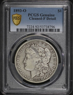 Obverse of this 1893-O Morgan Dollar PCGS F Details Cleaned 