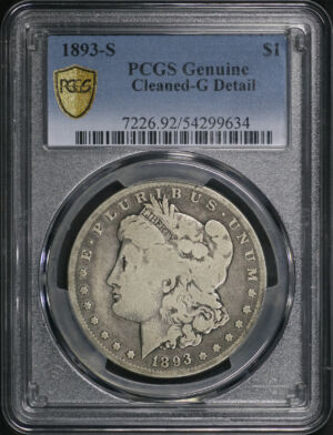 Obverse of this 1893-S Morgan Dollar PCGS G Details Cleaned
