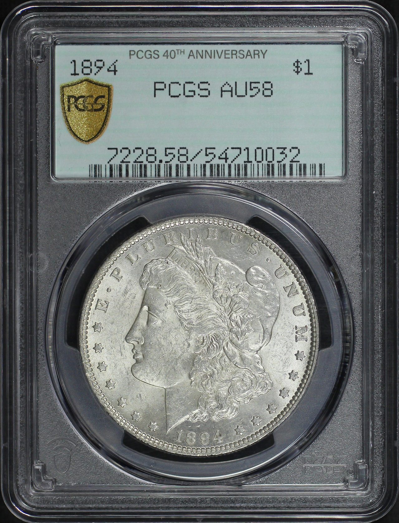 Obverse of this 1894 Morgan Dollar PCGS AU-58 40th Anniversary