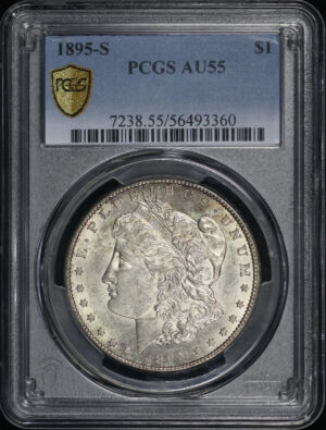 Obverse of this 1895-S Morgan Dollar PCGS AU-55 Reverse Rainbow Toning