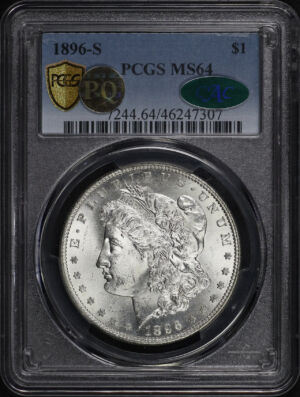 Obverse of this 1896-S Morgan Dollar PCGS MS-64 CAC
