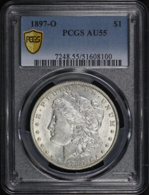 Obverse of this 1897-O Morgan Dollar PCGS AU-55