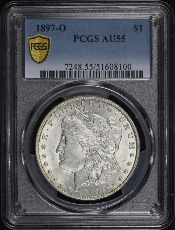Obverse of this 1897-O Morgan Dollar PCGS AU-55