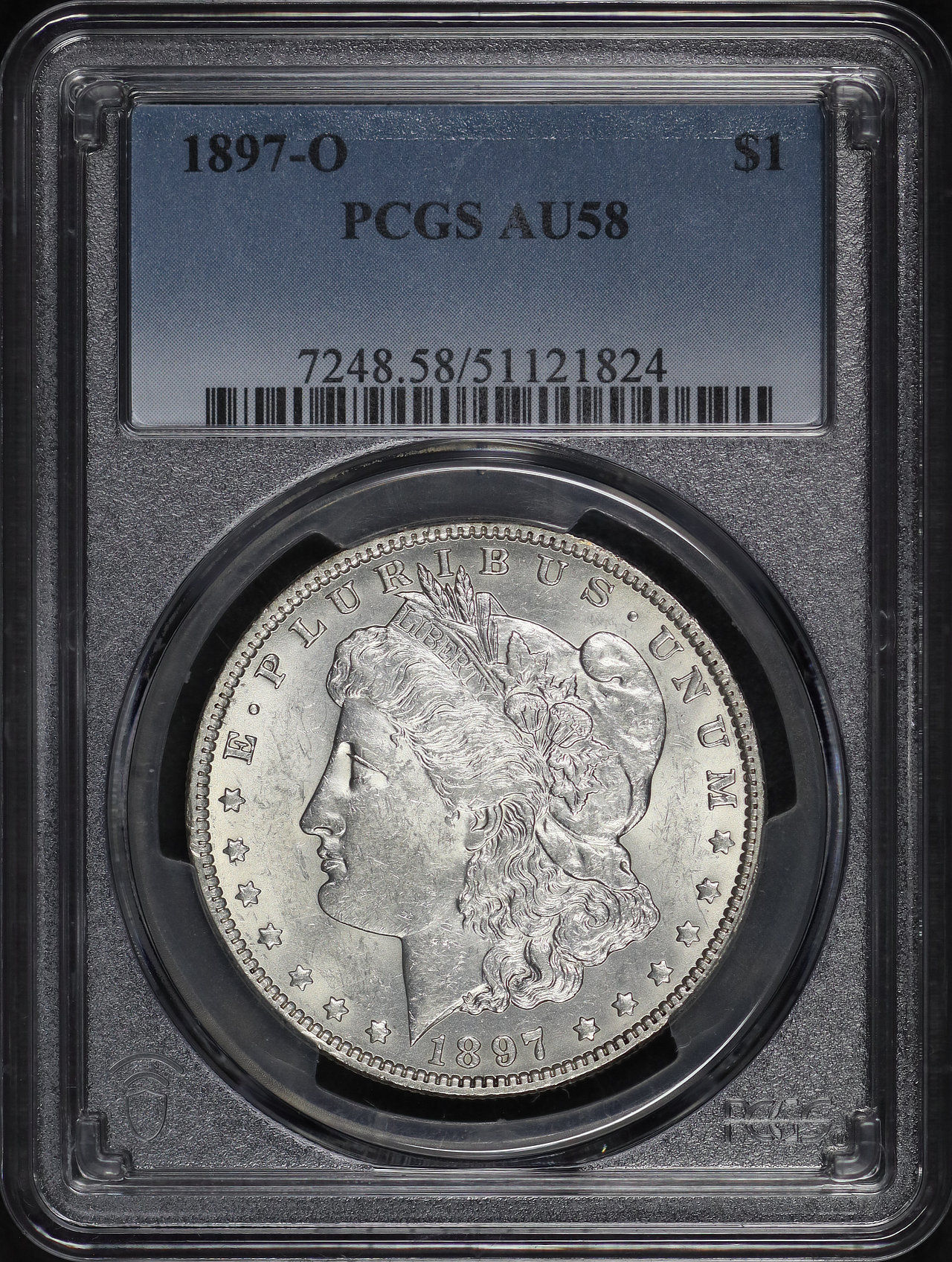 Obverse of this 1897-O Morgan Dollar PCGS AU-58