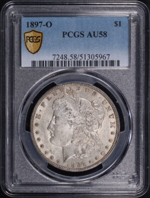 Obverse of this 1897-O Morgan Dollar PCGS AU-58