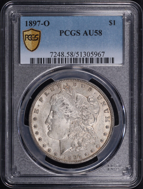 Obverse of this 1897-O Morgan Dollar PCGS AU-58