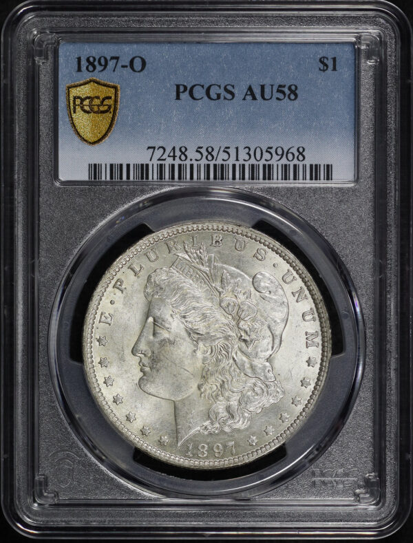 Obverse of this 1897-O Morgan Dollar PCGS AU-58