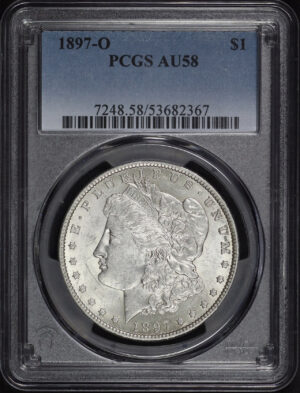 Obverse of this 1897-O Morgan Dollar PCGS AU-58