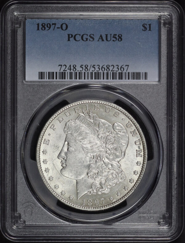 Obverse of this 1897-O Morgan Dollar PCGS AU-58