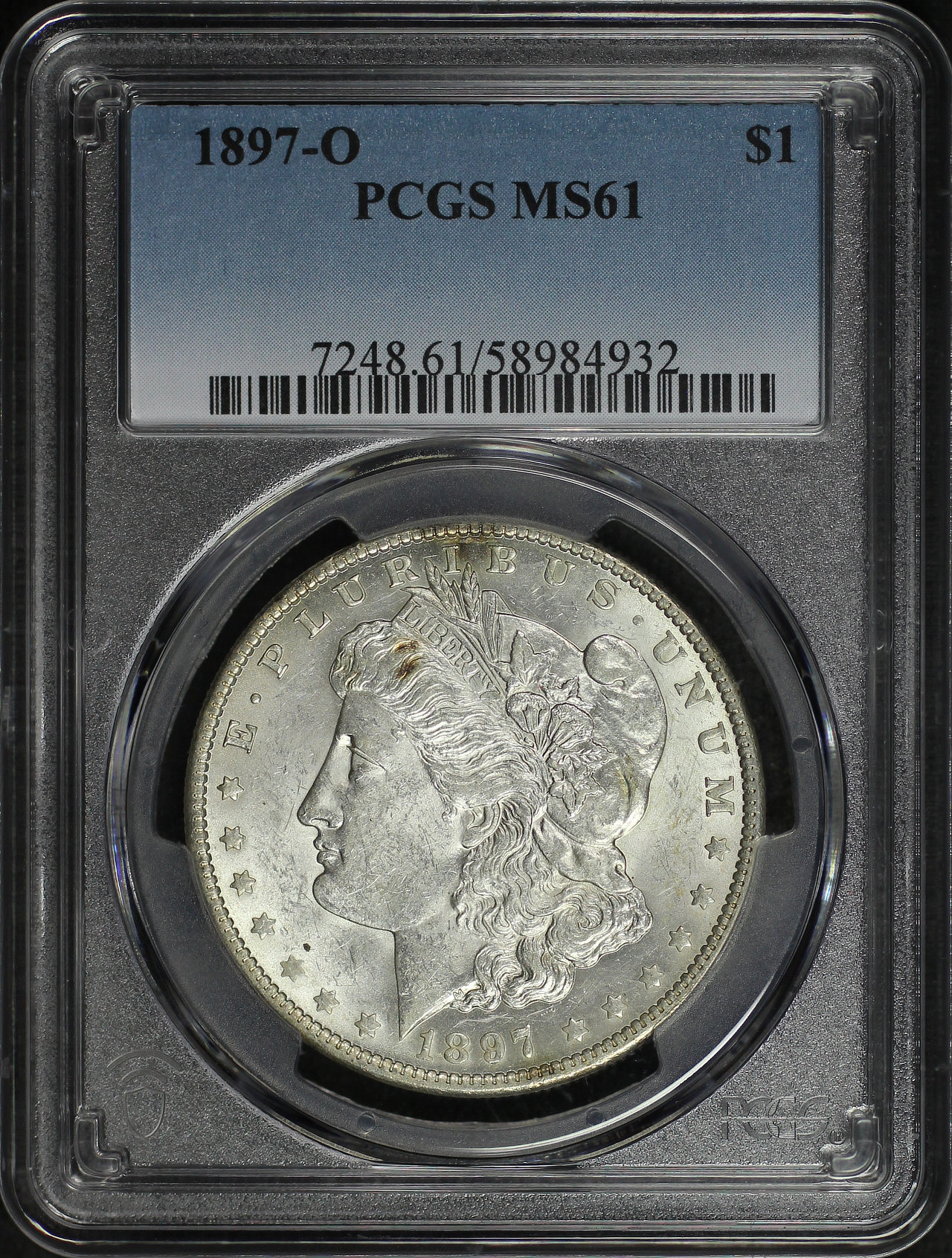 Obverse of this 1897-O Morgan Dollar PCGS MS-61