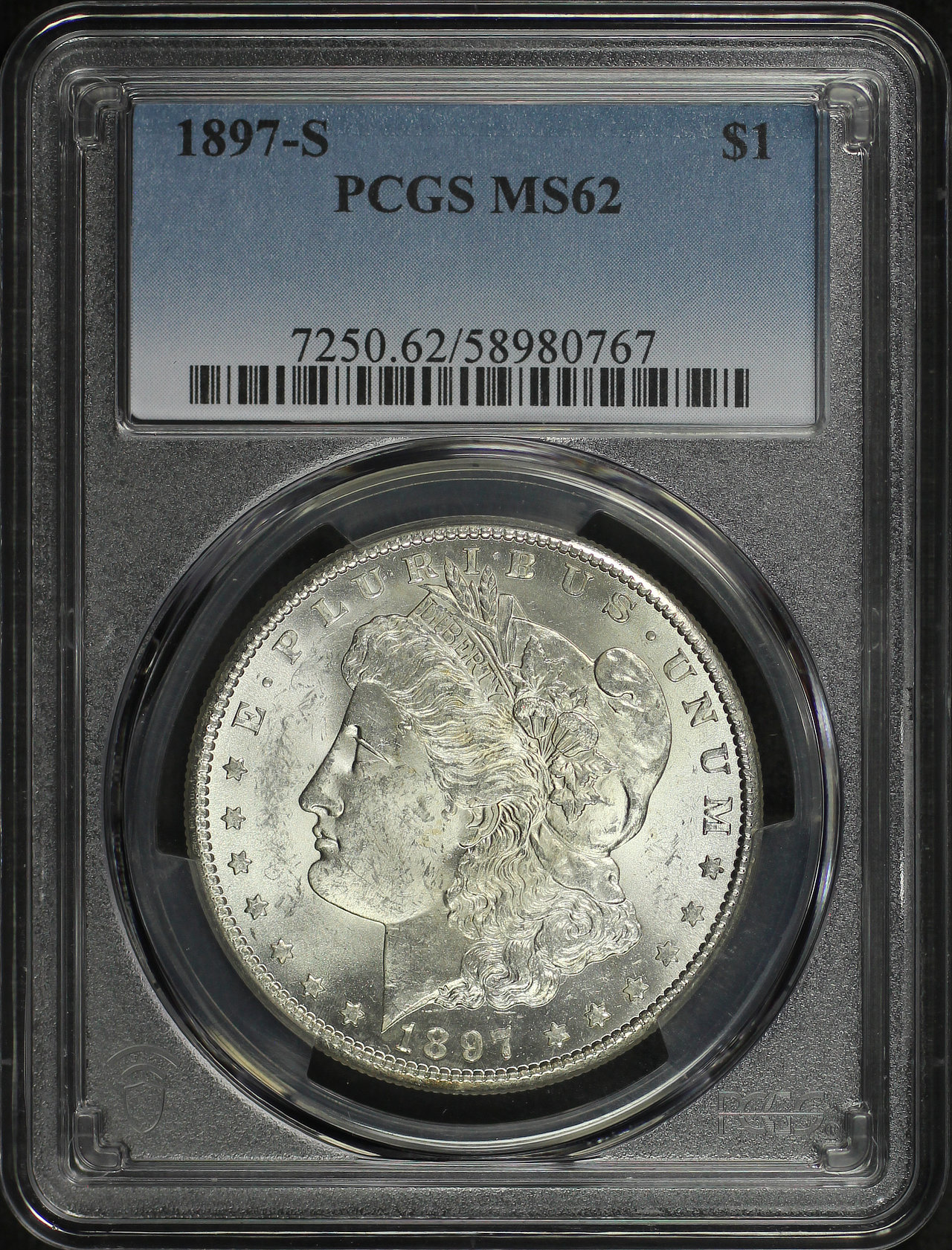 Obverse of this 1897-S Morgan Dollar PCGS MS-62