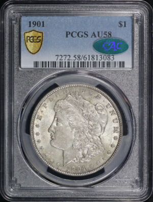 Obverse of this 1901 Morgan Dollar PCGS AU-58 CAC