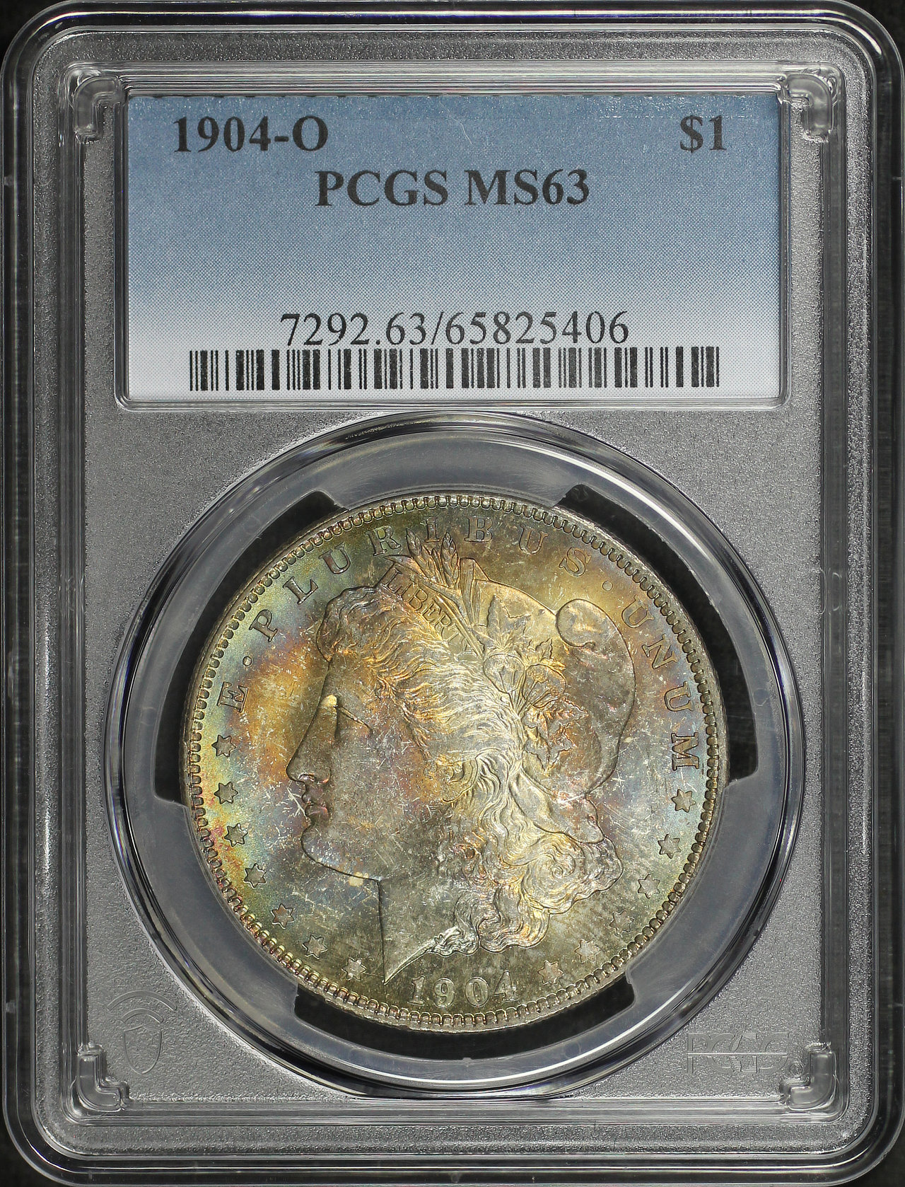 Obverse of this 1904-O Morgan Dollar PCGS MS-63 Blue & Sunset Hue Toning