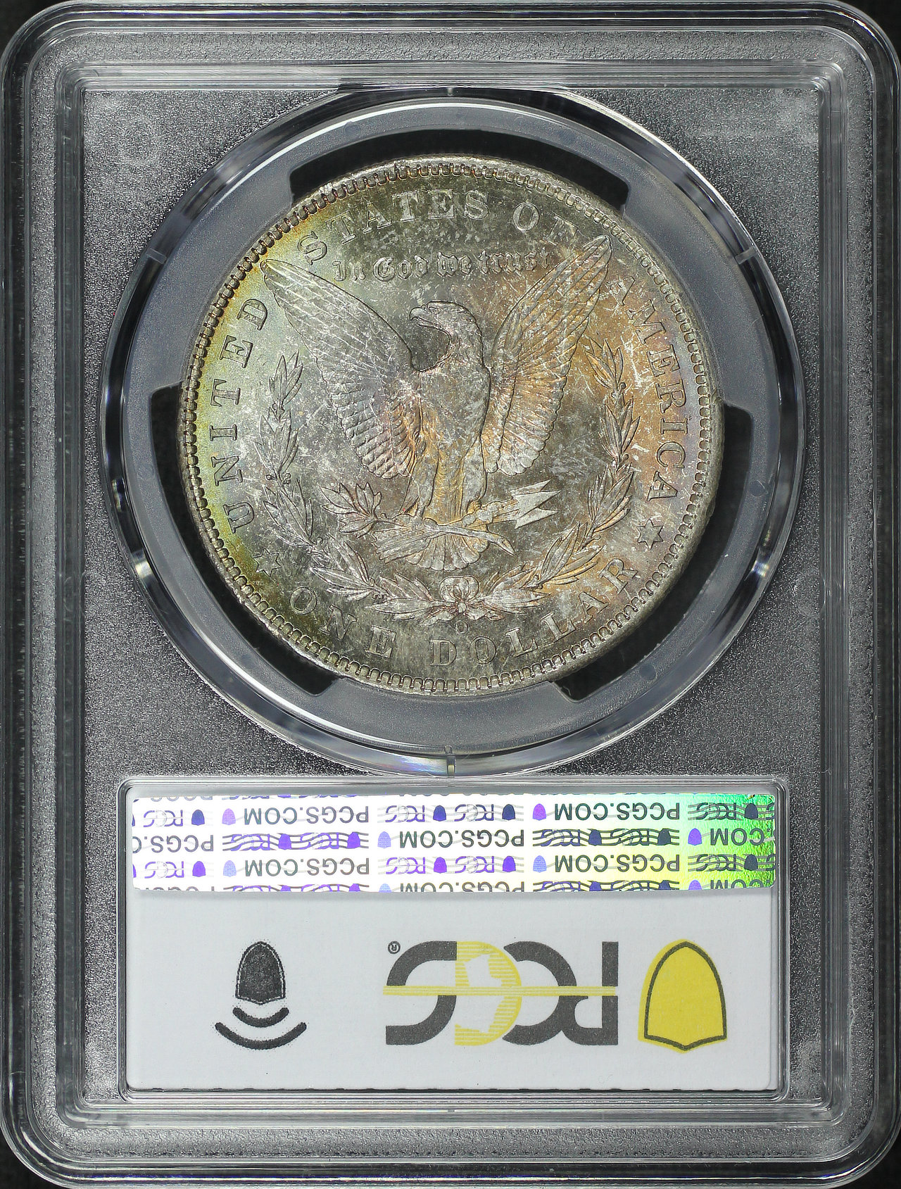 Reverse of this 1904-O Morgan Dollar PCGS MS-63 Blue & Sunset Hue Toning