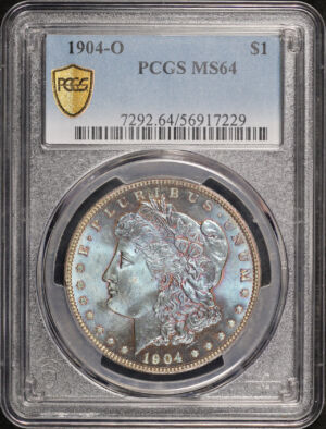 Obverse of this 1904-O Morgan Dollar PCGS MS-64 Near-Monochromatic Blueberry Obverse Toning