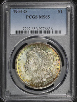 Obverse of this 1904-O Morgan Dollar PCGS MS-65 Rainbow Toning