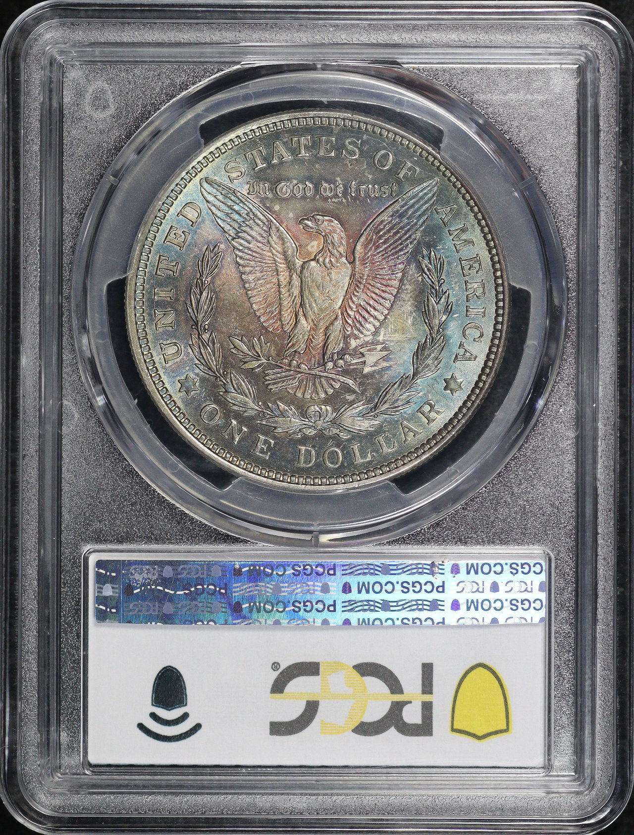 Reverse of this 1921 Morgan Dollar PCGS MS-63 Near-Monochromatic Blueberry Toning