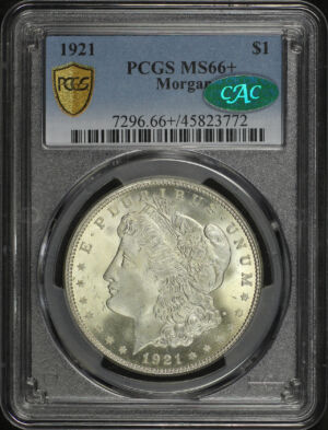 Obverse of this 1921 Morgan Dollar PCGS MS-66+ CAC