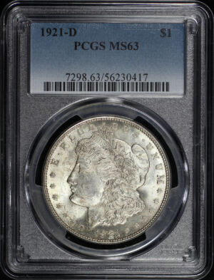 Obverse of this 1921-D Morgan Dollar PCGS MS-63