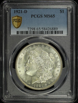 Obverse of this 1921-D Morgan Dollar PCGS MS-65
