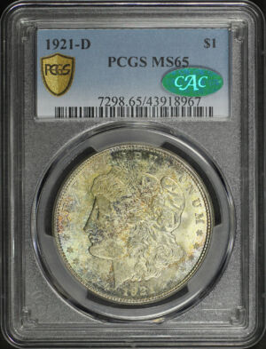 Obverse of this 1921-D Morgan Dollar PCGS MS-65 CAC
