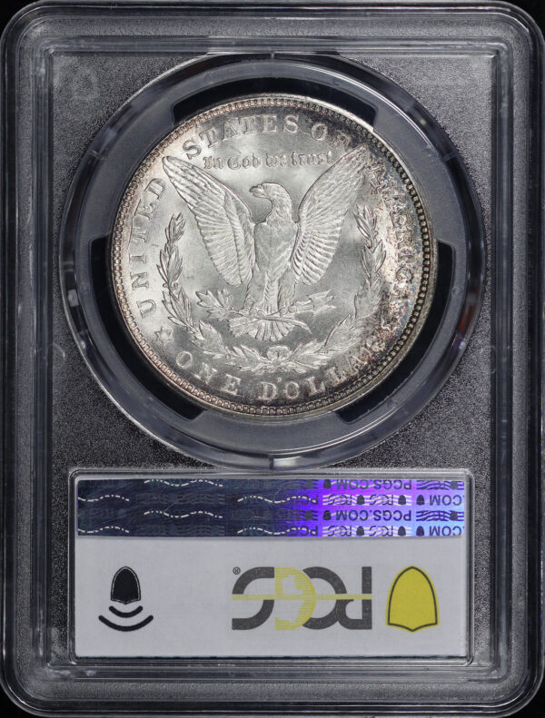 Reverse of this 1921-D Morgan Dollar PCGS MS-66 Blue & Auburn Rim Toning