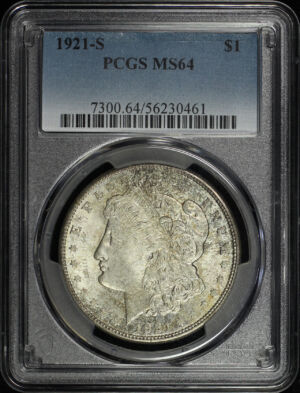 Obverse of this 1921-S Morgan Dollar PCGS MS-64