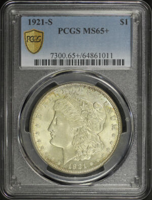 Obverse of this 1921-S Morgan Dollar PCGS MS-65+