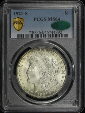 Obverse of this 1921-S Morgan Dollar PCGS MS-64 CAC