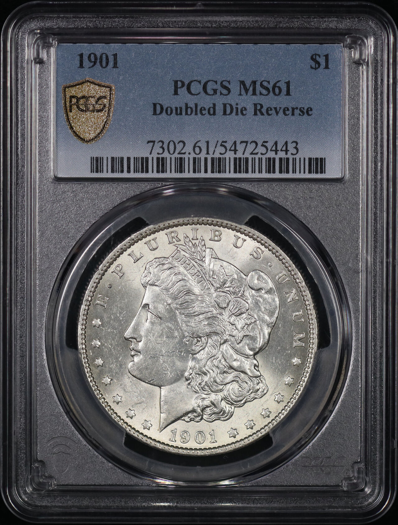 Obverse of this 1901 Morgan Dollar Doubled Die Reverse PCGS MS-61